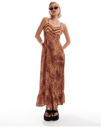 Reclaimed (vintage) - Lange Slipdress Met Kant En Strik Details - Lyst