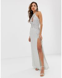 Frock and Frill Frock & Frill - Hoogsluitende Mouwloze Maxi-jurk Met Versiering - Grijs