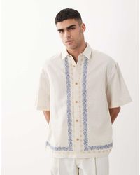 ASOS - Oversized Shirt With Linen And Border Embroidery - Lyst