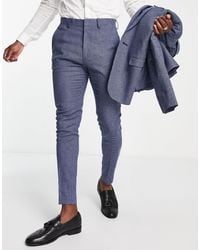 ASOS - Wedding Linen Mix Super Skinny Suit Trousers With Puppytooth Check - Lyst