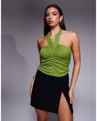 ASOS - Slinky Halter Neck Ruched Crop Top - Lyst