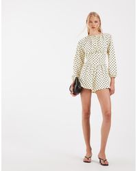 ASOS - Polka Dot Cinched Waist Playsuit - Lyst