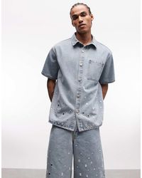 Liquor N Poker - Rhinestone Embellished Denim Shirt - Lyst