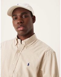 Polo Ralph Lauren - – beige-weiß gestreiftes hemd aus stretch-popeline mit markenlogo und normalem schnitt - Lyst