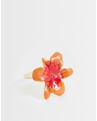 ASOS - Asos Design Curve Ring With Flower Design - Lyst