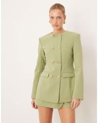ASOS - Blazer croisé ajusté à col montant et boutons dépareillés - kaki - Lyst