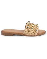 SEQWL - Slide Flat Casual Sandals With Embellished Stud Detail - Lyst