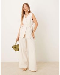ASOS - Pantalon d'ensemble en lin mélangé noué à la taille - ivoire - Lyst