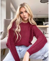 ONLY - – roter, grober strickpullover mit zopfmuster - Lyst