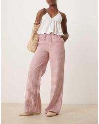 Threadbare - Broek Met Wijde Pijpen En Gestrikte Taille En Gingham Ruit - Lyst