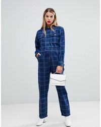 ASOS Denim Boilersuit In Laser Check - Blue