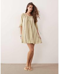 ASOS - Scoop Neck Poplin Mini Dress With Tie Sleeves - Lyst
