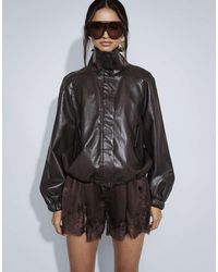 ONLY - Funnel Neck Faux Leather Jacket - Lyst