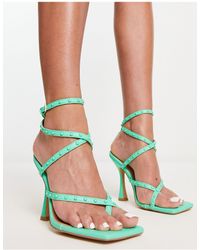 London Rebel - Studded Toe Loop Strappy Heeled Sandals - Lyst