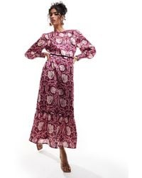 Hope & Ivy - In Collaboration With The William Morris Society High Neck Midi Dress With Bow Back In Pink Print - Lyst