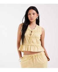 ONLY - Linen Blend Tie Front Ruched Top Co-ord - Lyst