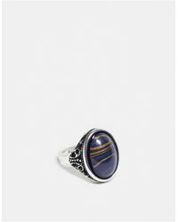Reclaimed (vintage) - Anello unisex argentato con pietra sintetica blu - Lyst