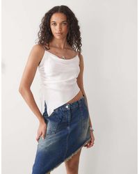 Monki - Cowl Neck Satin Cami Top With Ruched Tie Side Detail - Lyst