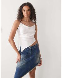 Monki - Cowl Neck Satin Cami Top With Ruched Tie Side Detail - Lyst