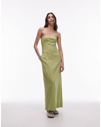 TOPSHOP - Robe bandeau mi-longue en lin épais à coutures visibles - pistache - Lyst