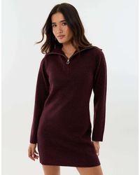 Threadbare - Quarter Zip Brushed Knit Mini Dress - Lyst