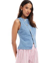 ASOS - Asymmetric Cross Front Top With Gold Buttons - Lyst
