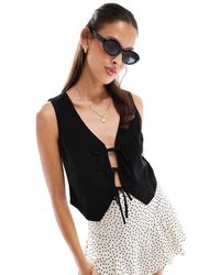 Miss Selfridge - Linen Blend Tie Front Waistcoat - Lyst