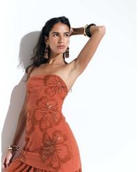 ASOS - Bandeau Maxi Dress With Floral Embroidery - Lyst