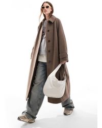 ASOS - Cappotto Elegante Taglio Lungo Color Fungo Spazzolato Con Colletto - Lyst