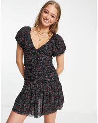 Miss Selfridge - Mesh Ruched All Over Fit And Flare Dress - Lyst