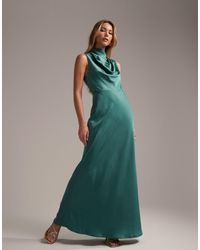 ASOS - Bridesmaid High Neck Cowl Satin Maxi Dress With Tie Detail - Lyst