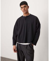 ASOS - Super Oversized Cropped Henley Trui Van Zware Geribbelde Stof - Lyst