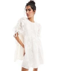 & Other Stories - Mini Smock Dress With Tie Detail Volume Sleeves - Lyst
