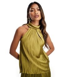 River Island - – plissiertes neckholder-oberteil aus satin - Lyst