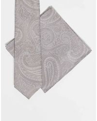 ASOS - Cravate et pochette en satin à motif cachemire - taupe - Lyst
