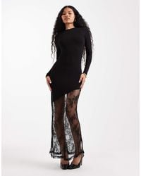 Noisy May - Long Sleeve Maxi Dress With Lace Fishtail - Lyst