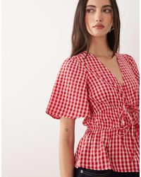 Nobody's Child - Cordelia Cotton Rich Puff Sleeve V-neck Peplum Top - Lyst