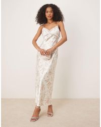 Gina Tricot - Satin Floral Maxi Dress With Lace Trim - Lyst