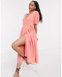 Y.A.S Halflange Wikkeljurk Met Pofmouwen En Textuur - Roze