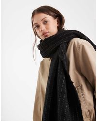 Vero Moda - Sciarpa Morbida Nera Con Stampa Gessata E Frange - Lyst