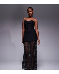 Kaiia - Exclusive Structured Bandeau Contrast Skirt Sheer Hem Maxi Dress - Lyst