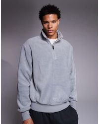 ASOS - Relaxed Funnel Neck Quarter-zip Fleece Sweatshirt - Lyst
