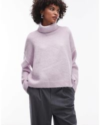 TOPSHOP - Knitted Exposed Seam Roll Neck Relaxed Jumper - Lyst