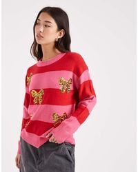 Brave Soul - Crew Neck Stripe Jumper With Sequin Bow Detail - Lyst