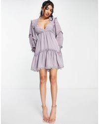ASOS - Lace Insert Tiered Mini Dress With Trim Detail - Lyst