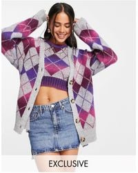 Collusion Knitted Checked Cardigan - Purple