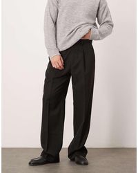 ASOS - Pantalones De Vestir Negros De Pernera Ancha Con Pinzas De - Lyst