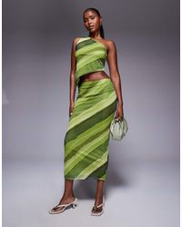 ASOS - Midi Rok Van Mesh Met Groene Abstracte Print, Deel Van Co-Ord Set - Lyst