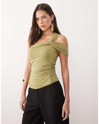 ASOS - Polyamide Twist Shoulder Ruched Top - Lyst