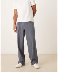 ASOS - Pantalones De Vestir De Pernera Ancha Con Raya Diplomática Y Cintura Elástica De Franela De - Lyst